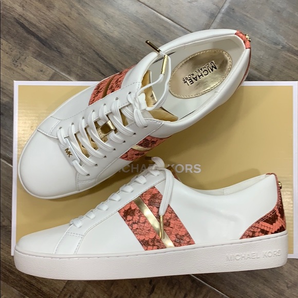 MICHAEL KORS CATELYN STRIPE LACE UP NAPPA PU PEACH - Picture 3 of 16